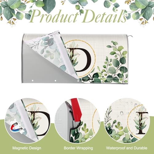 Image of Tiamon Monogrammed D Mailbox Covers Magnetic Eucalyptus Welcome Letter Box Wrap Standard Size 21x18 Inch Spring Summer Leaves Mailbox Decor Eucalyptus Letter Numbers Decoration for Outdoor Garden Yard