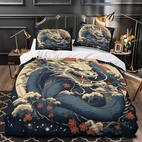 Housse de couette dragon 3D parure de lit microfibre douce 135x200