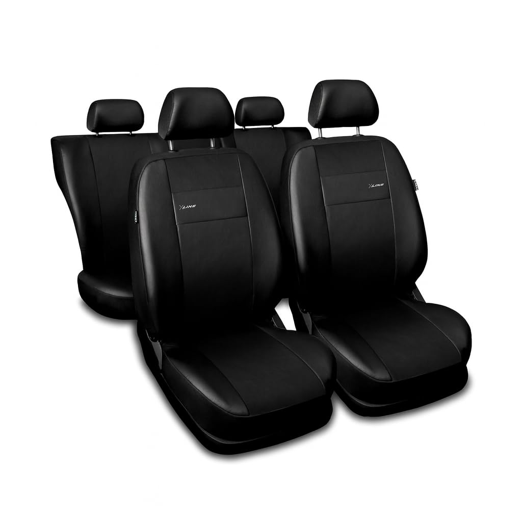 3er Set Autositzbezüge PKW universal | Auto Sitzbezüge Kunstleder Schwarz für Airbag geeignet | für Vordersitze und Rückbank 1+1 Autositze vorne und 1 Sitzbank hinten teilbar Reißverschlüsse