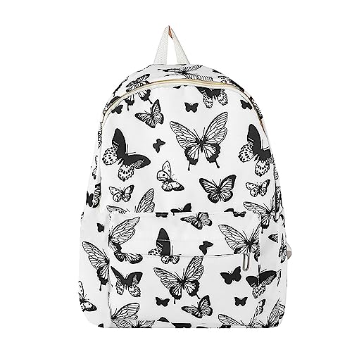 School Starts Season Fashion Butterfly Print Women Girls Student Zipper School Bag Nylon Backpack Insert Organizer, Black, One Size