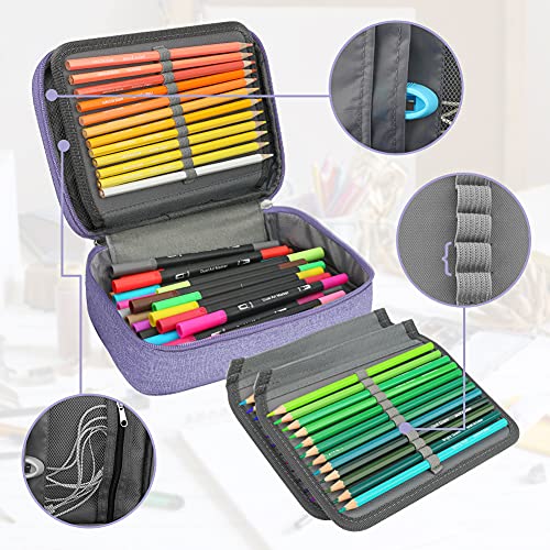 Image of Number-one Large Capacity Pencil Case, 72 Slots Colored Pencil Pouch Bag Portable Pencil Holder Stationery Organizer with Compartments for Office and Travel, Purple