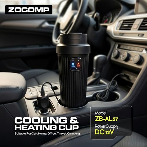 Image of Smart Bottle Warmer Cooler 12V & Type C - Portable Travel Cup Heater & Chiller, Cooling Up to 6C, Heating Up to 80C, for Office Desk, Home, Travel & Camping