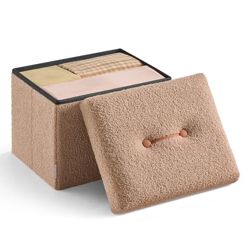 SONGMICS Small Folding Storage Ottoman, Foot Rest Stool, 12.2 x 16.1 x 12.2 Inches, Ottoman with...