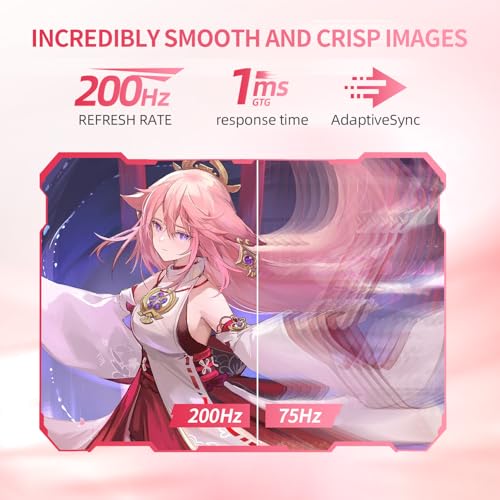Image of CUNPU 27 Inch Pastel Pink Gaming Monitor QHD 2560x1440 180 /200Hz 1ms GTG Fast IPS Computer Monitor, 90% DCI-P3, Adaptive Sync, Built in Speaker, Height /Swivel /Tilt /Pivot Adjustable Stand, HDMI,DP