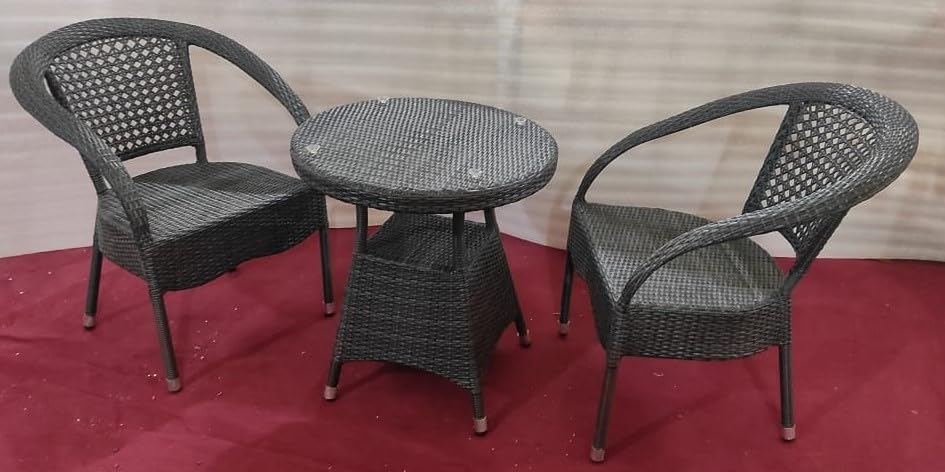 D8 Garden Tea Set 2+1 (2 Chairs and 1 Table), HDPE Rattan Wicker - Black-image-46