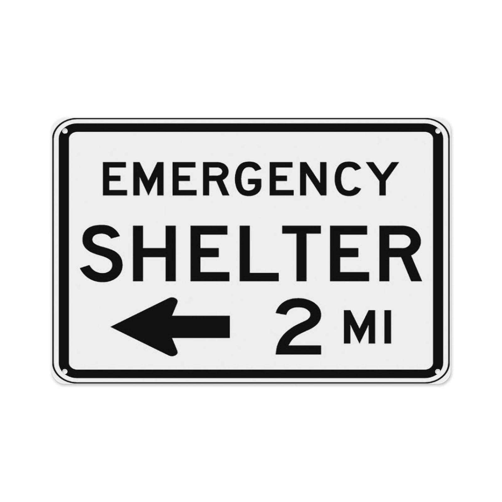 peiyeety Emergency Shelter 2 Mi (Left Arrow) Sign Aluminum Tin Warning Signs For Home Outdoor Garden 12X16 Inches