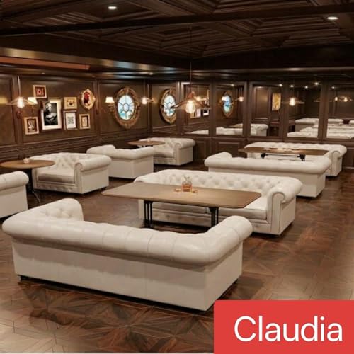 Image of Modern Classic Design Leatherette Luxury Chester Sofa Set with Button Tufted, Sofa for Living Room Home, Office and Lobby (White, 3 Seater Sofa)