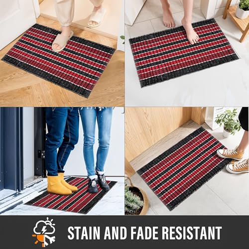 Image of Kuber Industries Pack of 2 Rectangle Durable Door Mats for Home & Living Room | 23x15 Inch Rainy Season Mats for Floor & Footmats for Bedroom, Kitchen & Balcony | Strips - Red & Black