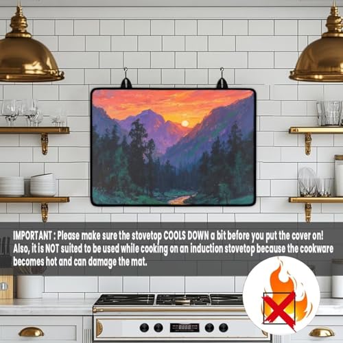 Image of Hambergur Print Kitchen Stove Cover for Electric Stove Heat-Resistant Induction Stove Top Protector with Hanging Loop Countertop Mat National Cheeseburger Day Decor