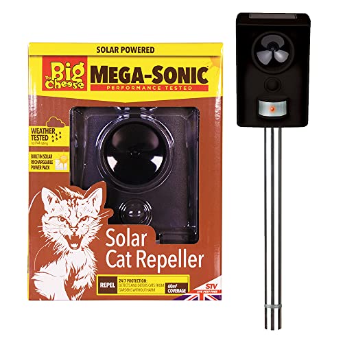 The Big Cheese Mega-Sonic Solar Cat Repeller, Humane Treatment and Deterrent, Protection for Gardens Areas, Motion-Activated and Weatherproof