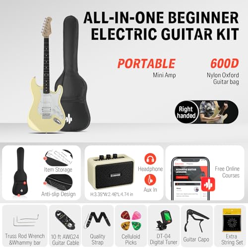 image for Donner 39-Inch Electric Guitar Starter Kit - Yellow, with Amp, Bag, Tu