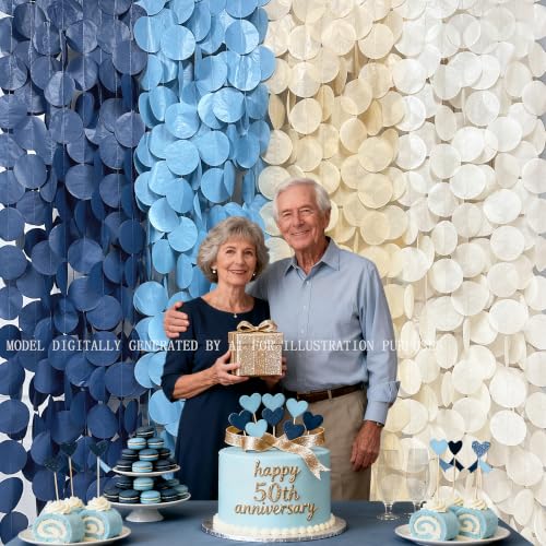 Image of 205 Ft Dusty Blue Party Decorations Navy Blue Khaki Beige Circle Dot Backdrop Garland Tissue Paper Polka Dots Hanging Streamer for Birthday Graduation Wedding Bachelor Engagement Nautical Party