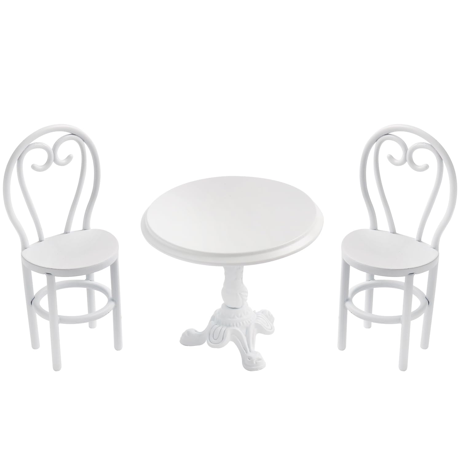 3 Pcs 1:12 Scale Miniature Metal Table Chairs Set Mini Round Table Miniature Garden Furniture for Miniature Patio Fairy Garden Furniture Decor Accessories Ornaments(White)