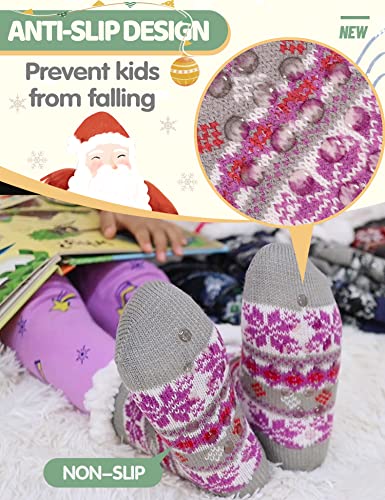 Girls Boys Kids Fuzzy Slipper Socks Fluffy Cozy Cabin Warm Winter Plush Sherpa Comfy Fleece Lined Home Soft Sleep Thick Grips Gripper Non Slip Christmas Socks Gift Stocking Stuffers For Child (Snowflake Grey, 5-9 Y) #TOP2