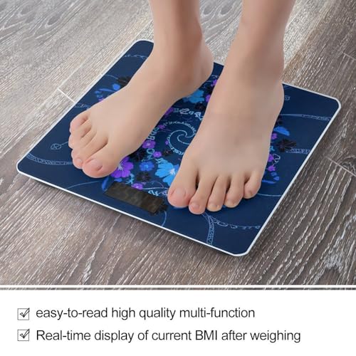 Báscula de baño digital con diseño floral azul, púrpura y negro miniatura 5