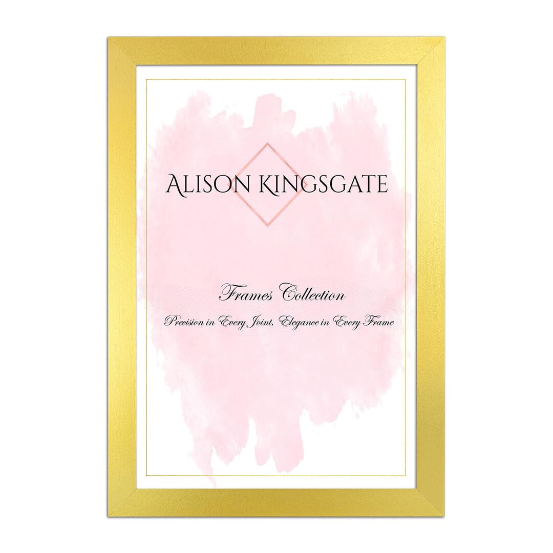 Alison Kingsgate Sleek 9X7 Picture Frame - Engineered Wood with Shatterproof Perspex Front -Perfect for Photos, Posters, Certificates -Suitable for Wall Mount or Tabletop Display - Gold โ image 1