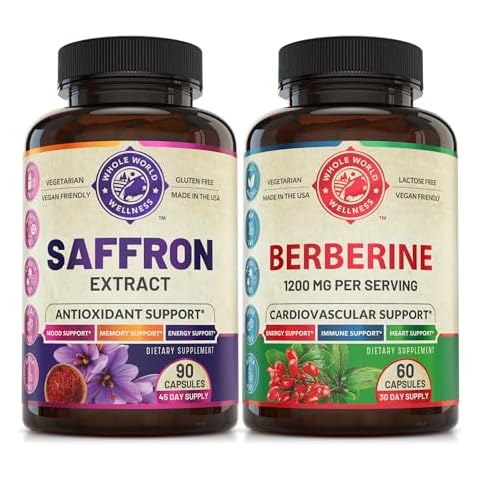 WHOLE WORLD WELLNESS Pure Saffron Extract & Premium Berberine Bundle (One Bottle Each). Supports Mood, Energy Boost, Metabolic Function. USA Made. Cover