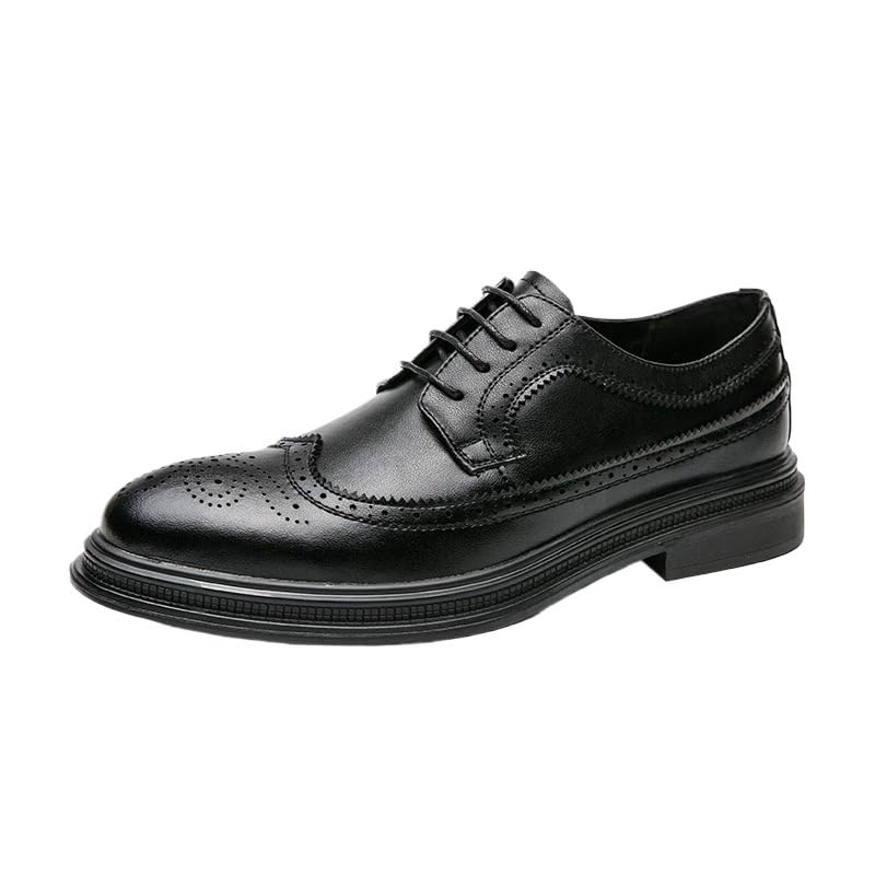 Mens Lace-Up Business Dress Shoes Genuine Leather Casual Elevated Height British Style Formal Footwear