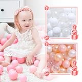 GOGOSO 100 pcs 2.16 inch pear White Ball Pit Balls with 100 pcs 2.16 inch pear Pink pear Clear and p