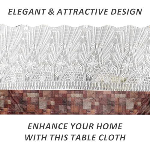 Image of Dakshya Industries 6 Seater PVC Waterproof Dining Table Cover 60x90 Inch | Floral Printed Washable Table Cloth with Lace Border