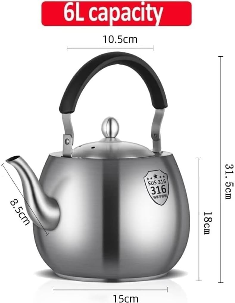 Czajnik do herbaty ze stali nierdzewnej, gwizdający czajniczek 4,2 l, z ergonomicznym uchwytem, do kuchenek gazowych, indukcyjnych, elektrycznych – wytrzymały czajniczek