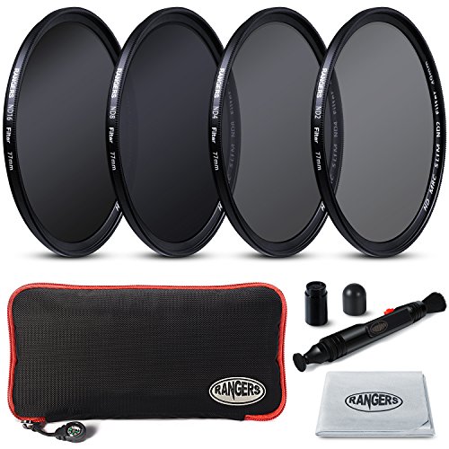 Rangers Focus Series 77mm Full ND Filters Includes Full ND2, ND4, ND8, ND16 Filters + Carrying Case + Lens Cleaning Cloth + Lens Cleaning Pen RA022