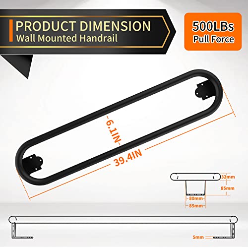 Industrial Wall Mount Handrail, Stair Railing Wall Mounted For Indoor And Outdoor Steps, Matt Black Hand Rail Grab Bar For Garage, Porch And Steps Against The Wall(Length 39.4In, Dia 1.25In) #TOP1