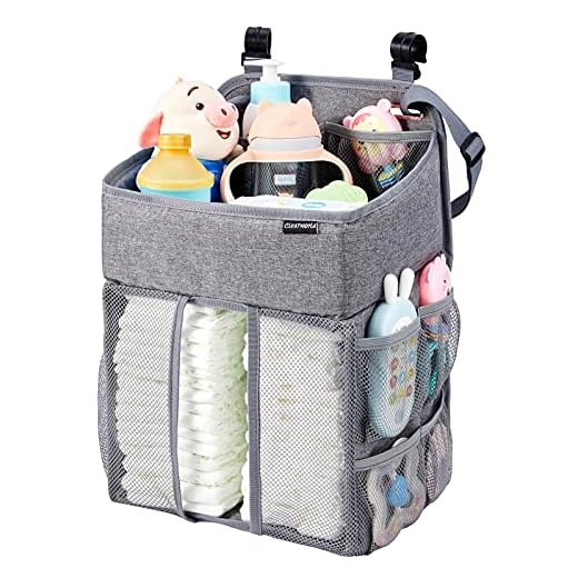 Clearworld Hanging Diaper Caddy Organizer,Diaper Stacker and Crib Organizer,Upgrade Thicken Nursery Organizer for Changing Table, Crib, Wall & Bassinet, Baby Essentials Storage (Gray)