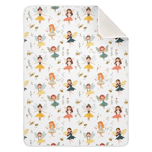 Image of Swaddle Blanket for Baby Boy and Girl Soft Crib Receiving Blanket for Infant Toddler Kid Crib Bedding 30X40in Cartoon Sweet Fairy White