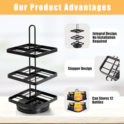 3-Tier 12 Flavor Storage Holder Compatible With Ninja Thirsti,Turntable 360 Thirsti Flavored Water Drops Organizer,Flavor Pod Holder Compatible With Ninja Thirsties Drink System