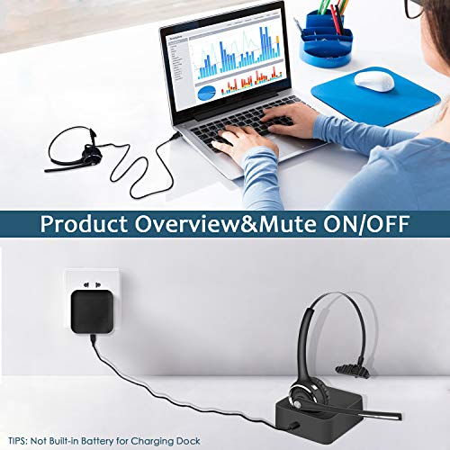 Idigmall Trucker Bluetooth 5.0 Headset For Cell Phones, Wireless Headphones W/Mic, Noise Cancelling Office Headset W/Charging Base For Pc Laptop Call Center Skype (Black)… #TOP5