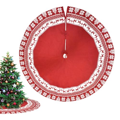 Falda de árbol de Navidad roja, falda de árbol de Navidad de peluche, alfombra de base de árbol de 122 cm, decoración del hogar, faldas de árbol para interiores y exteriores, decoraciones rústicas,