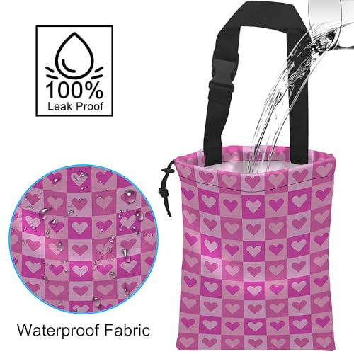 Image of Car Trash Bag Hanging Pink Love Car Trash Can Waterproof Garbage Bag Hanging for Car Back Seat with Adjustable Straps and Drawstring for Car Accessories Vehicle Travelling