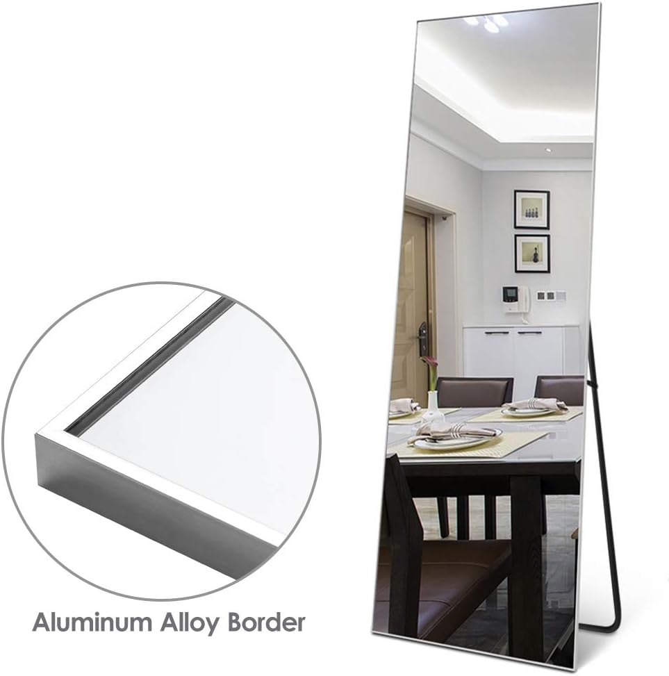 NeuType Full Length Mirror Floor Mirror with Standing Holder Bedroom/Locker Room Standing/Hanging Mirror Dressing Mirror (Silver), 65"x22"
