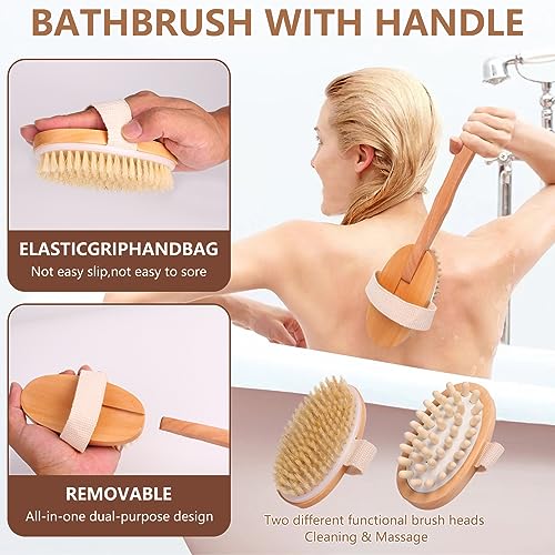 JNUYISW Back Scrubber 2 in 1 Shower Bath Brush with Pumice Stone for Feet Exfoliating Face Brush Wet or Dry Massage Body Brush Long Handle - Image 2