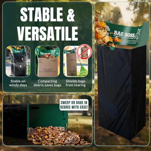 Image of 2-Pack Bag Boss Lawn & Leaf Bag Holder, Leaf Scoop & Chute, Heavy Duty Foldable Yard Trash Bag Stand - 4-in-1 Design Fits 30 Gal Paper & 33-55 Gal Plastic, Lawn Clean Up, Gardening, Camping