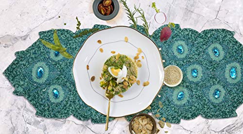 Beaded Table Runner 36Inch,Glitz Table Runner,Decorative Table Runner,Farmhouse Decor Table Runner,Rustic Bridal Shower Beaded Table Runner,Beaded Christmas Table Runner-13X36 Teal Tonal Multi #TOP3