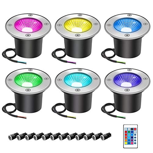 Landscape Lighting 3W RGB LED Remote Color Changing Landscape Lights DC12V Ground Lights IP67 Waterproof Garden Lights 16 Colors and 4 Changing Modes Outdoor Lighting Spotlights (6 Pack)