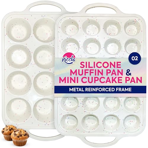Riccle 2 Pack Silicone Muffin Pan With Metal Frame, Cupcake Pans