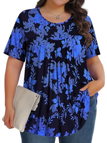 Image of Tencede Womens Plus Size Tops Tunic Short Sleeve Crew Neck Shirts Casual Soft Blouse 1X-5X