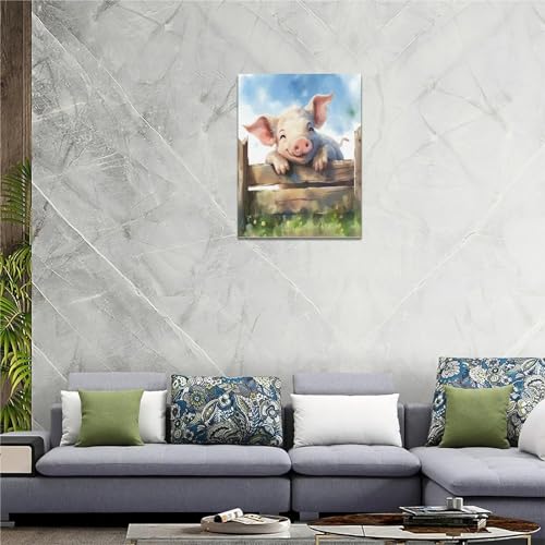 Xiilo Farmhouse Pig Wall Art Pig Pictures Wall Decor Canvas Print Painting Home Decoration Artwork For Living Room Office Bedroom Bathroom Framed 12 Inchx16 Inch thumb #5