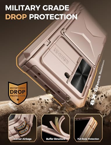 Image of Vihibii for Samsung Galaxy Z Fold 6 Case with Card Holder & Camera Cover & Hinge Protection & Screen Protector, [Military Grade Drop Protection] Heavy Duty Rugged Wallet Case for Z Fold 6, Rose Gold