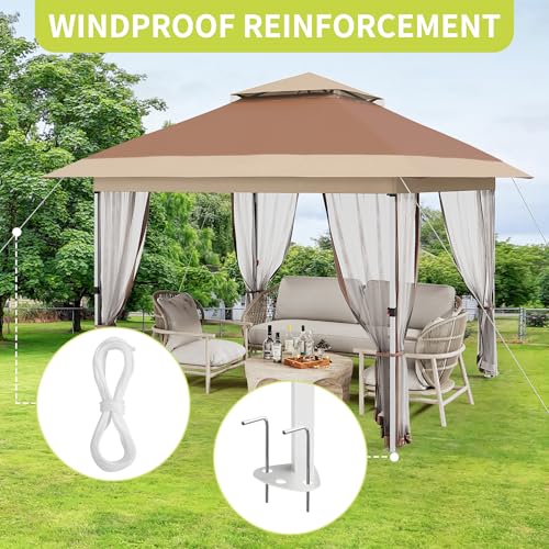 10x10 Canopy Tent, Pop Up Gazebo Tent with Mosquito Netting, Outdoor Canopy with 4 Sandbags & Wheeled Bag & Height Adjustable, Pop Up Gazebo for Patio Garden Backyard Lawn Deck