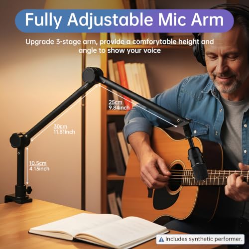 Image of Microphone Stand, Suspension Boom Arm Heightened Design with Desk Mount Clamp, 360 Rotatable,5 /8 inch to 3 /8 inch Adapter, for Podcast, Streaming,Voice-over, Gaming, Recording, Studio, Home Office