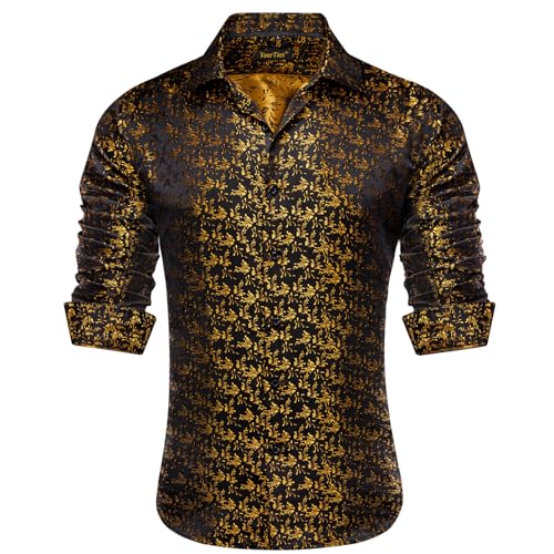 Mens Floral Shirts Silk Woven Long Sleeve Button Down Shirt Paisley Shirt Causal Formal Business Wedding Designer