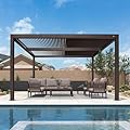 PURPLE LEAF Louvered Pergola 10' × 12' Outdoor Hardtop Gazebo Sun Shade with Adjustable Canopy Patio Aluminum Retractable Roof for Outside Deck Backyard Pavilion