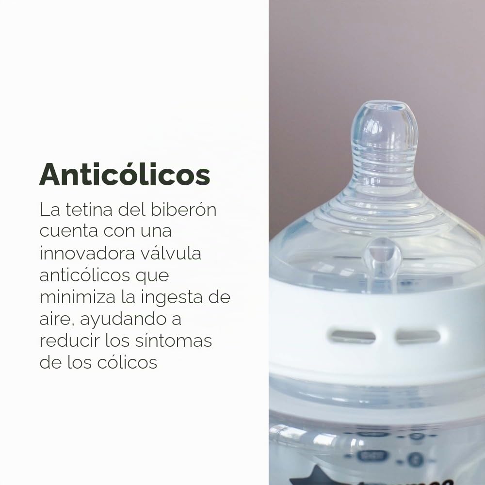 Tommee Tippee Natural Start - Tetinas para biberón, flujo rápido, más de 6 meses, similar al pecho para un cierre natural, válvula anticólicos, silicona suave, paquete de 2