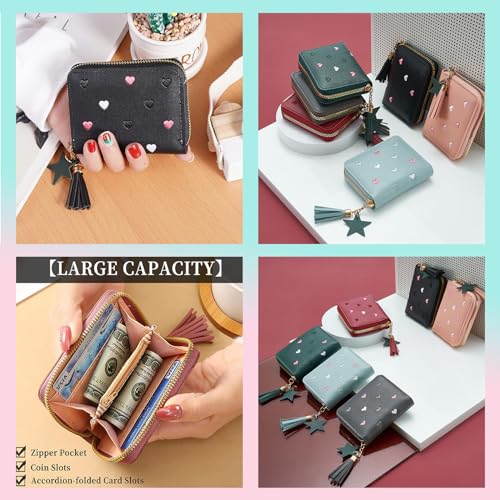 Women's Wallets, Heart-Pattern Wallet for Women with Small Coin Pouch, Womens Leather Wallet Card Holder Ladies Wallets with Card Slots& Star Pedant (Blue, S)4