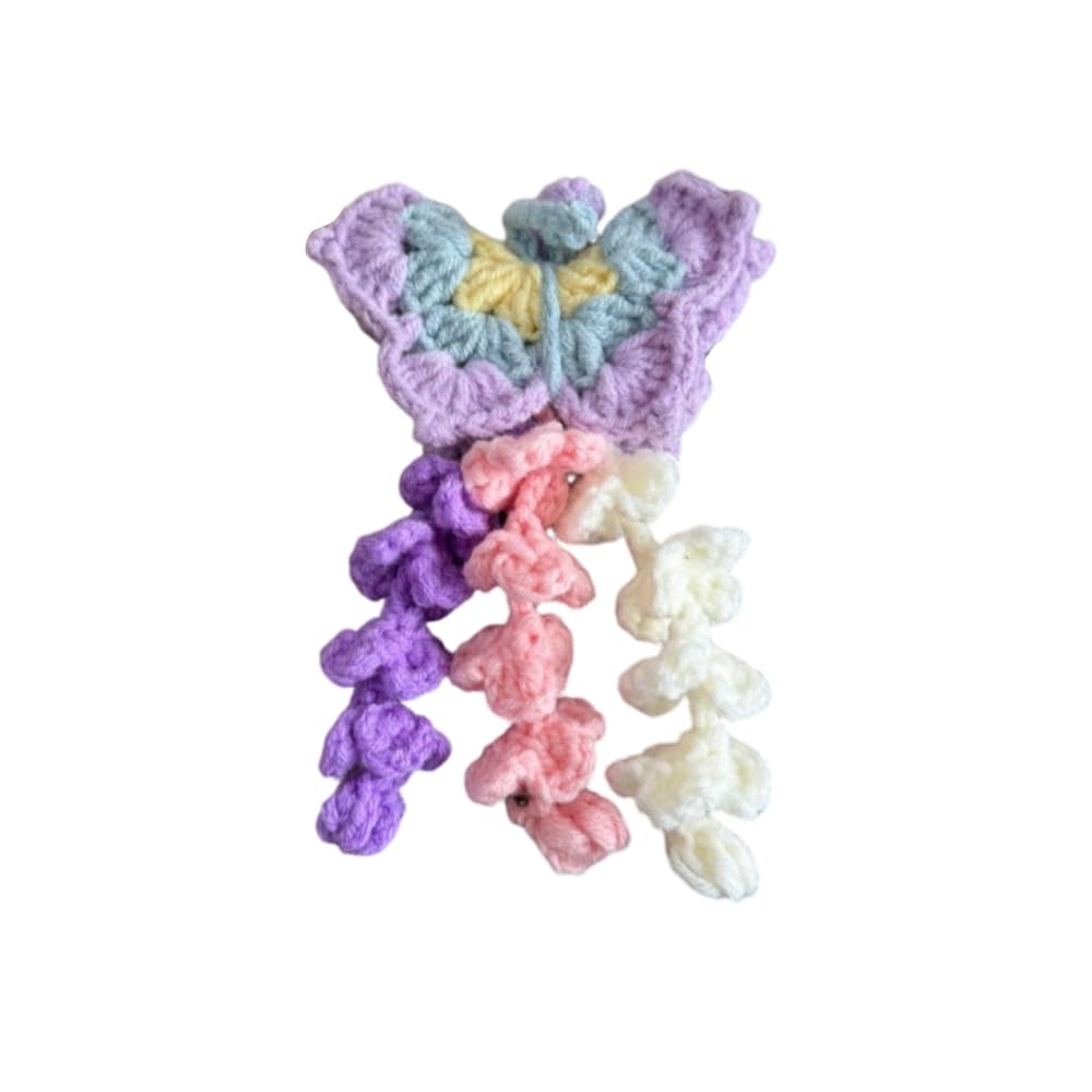 Crochet Butterfly Car Rearview Mirror Ornament, Hanging Knitted Car Interior Decor Woven Keychain Pendant for Cars & Keychains Decor