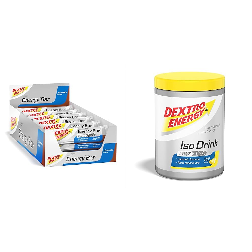 Dextro Energy Energy Bar - Schokolade - 24x50g (24er Pack) & Iso Drink Pulver | Citrus Fresh | 440g Isotonisches Getränkepulver Zitrone | Für 11 Isotonische Getränke mit Elektrolyte